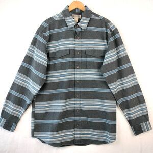 Duluth Trading Co Shirt Men Size LT Blue Gray Burlyweight Chamois Flannel Stripe